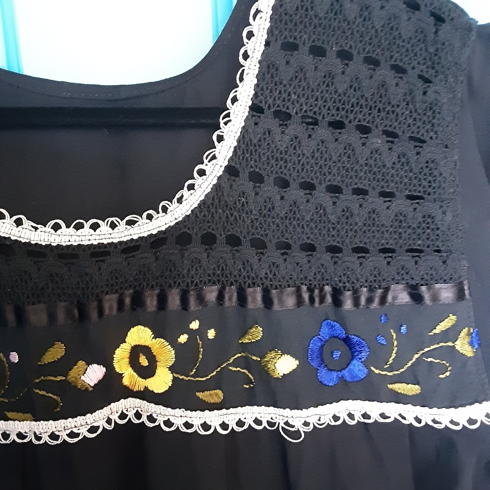 Hand-embroidered Black Mexican Dress